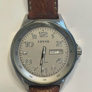 Fossil Stainless Steel Watch with Tan Leather Band